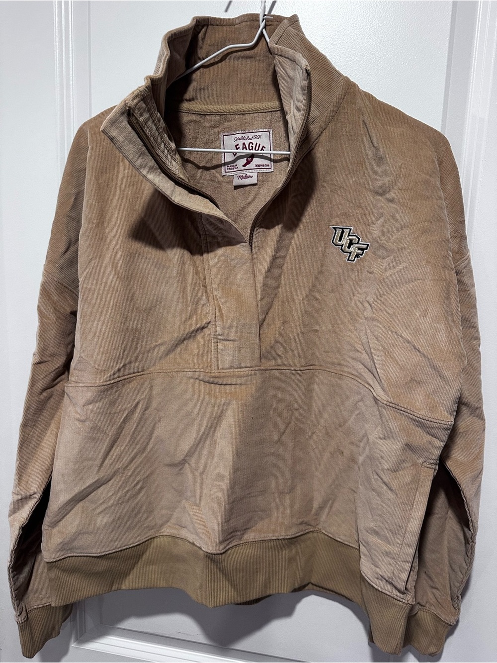 Tan UCF Corduroy Half-Zip Sweatshirt by League Collegiate Wear